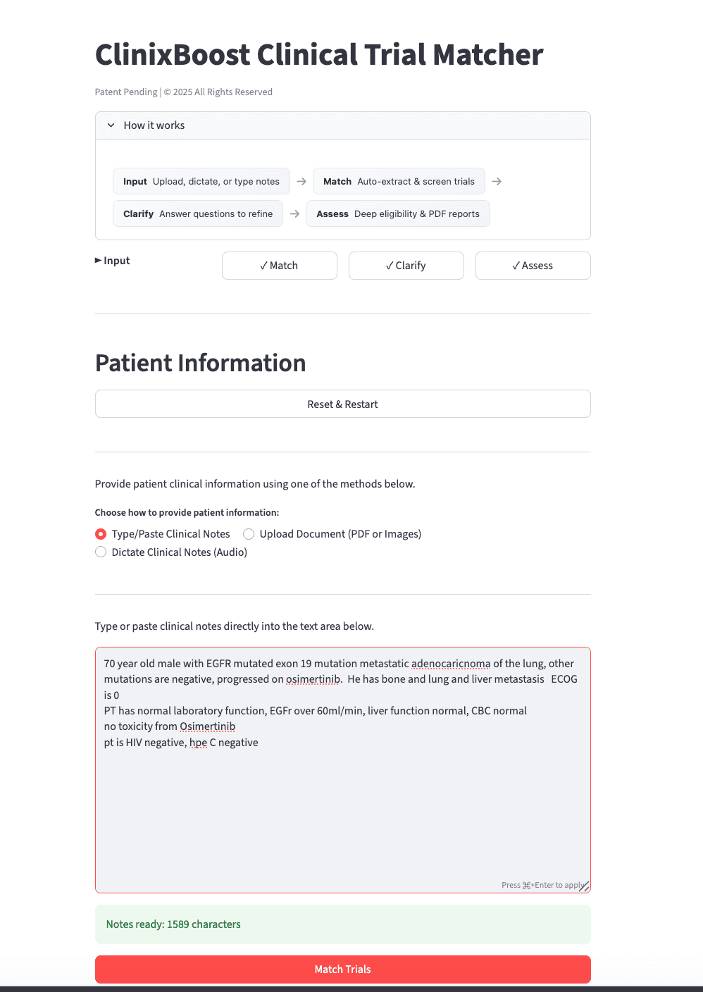 First page preview of patient clinical notes